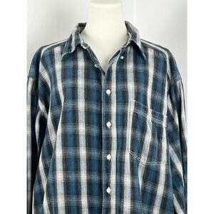 BAXTER Indigo Denim Button-up Shirt in navy black & light gray plaid (Mens: XL)